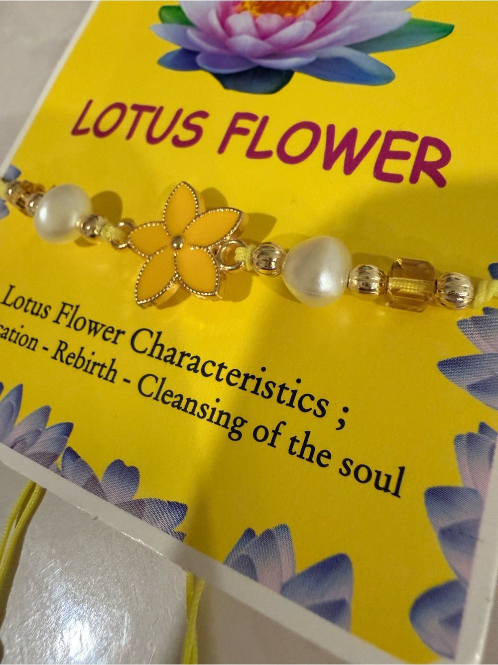 Lotus Flower Yellow Enamel Bracelet with Pearls and Gold Accents